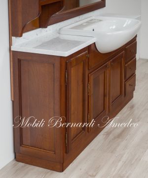 Mobile bagno stile classico arte povera in legno massello di noce con marmo di Carrara